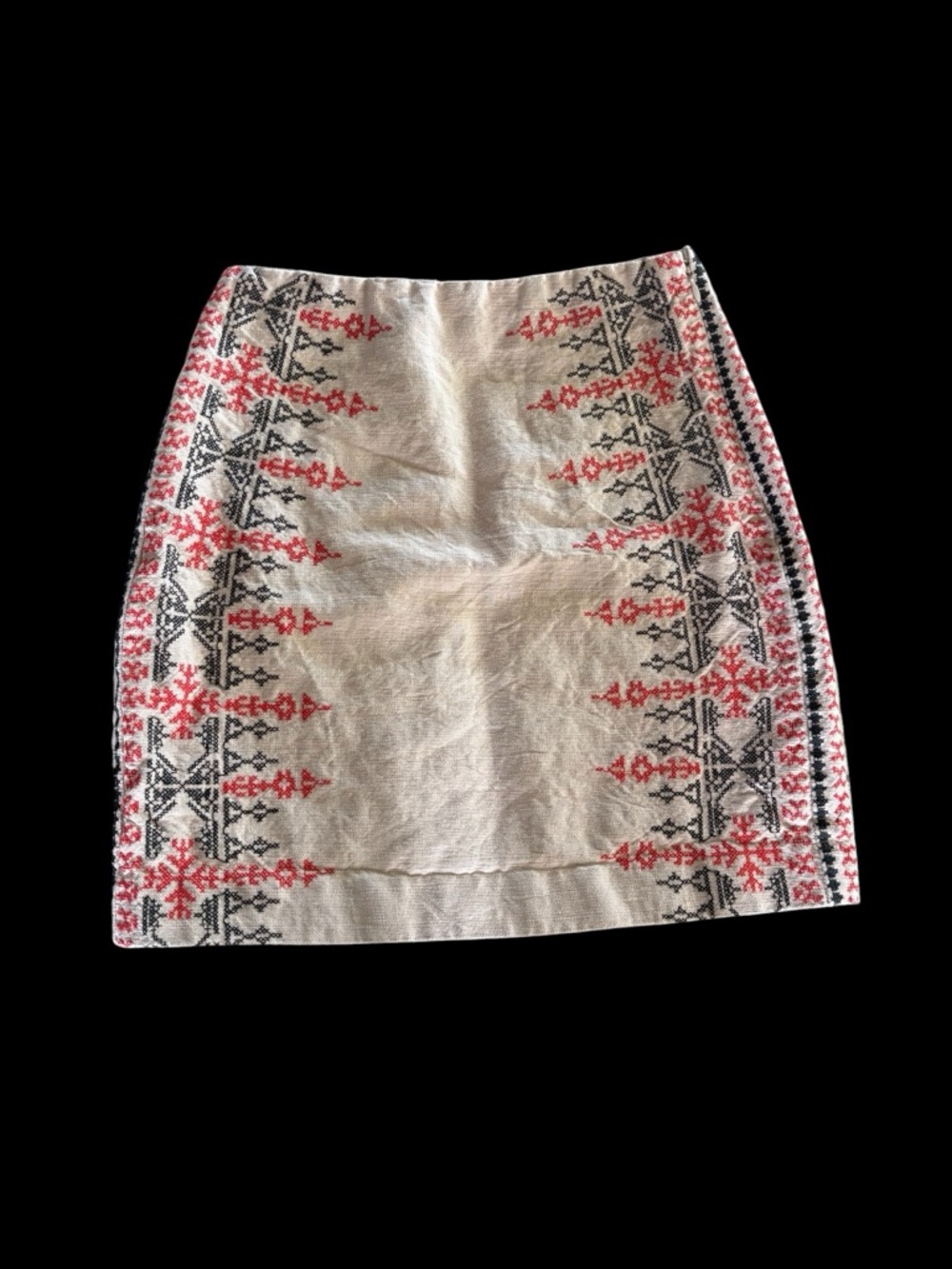 LOFT Cream Mini Skirt with Red and Black Embroidered Trim